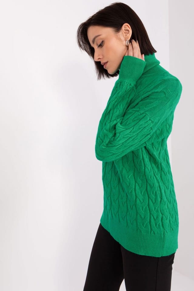 Love Lace Love Lace Women's Variegated Plaid Turtleneck Long Sleeve Sweater Style 188297 in Green - 2