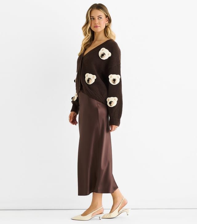 Gini London Women's Brown Contrast Teddy Crochet Cardigan Gini London New Look - 3