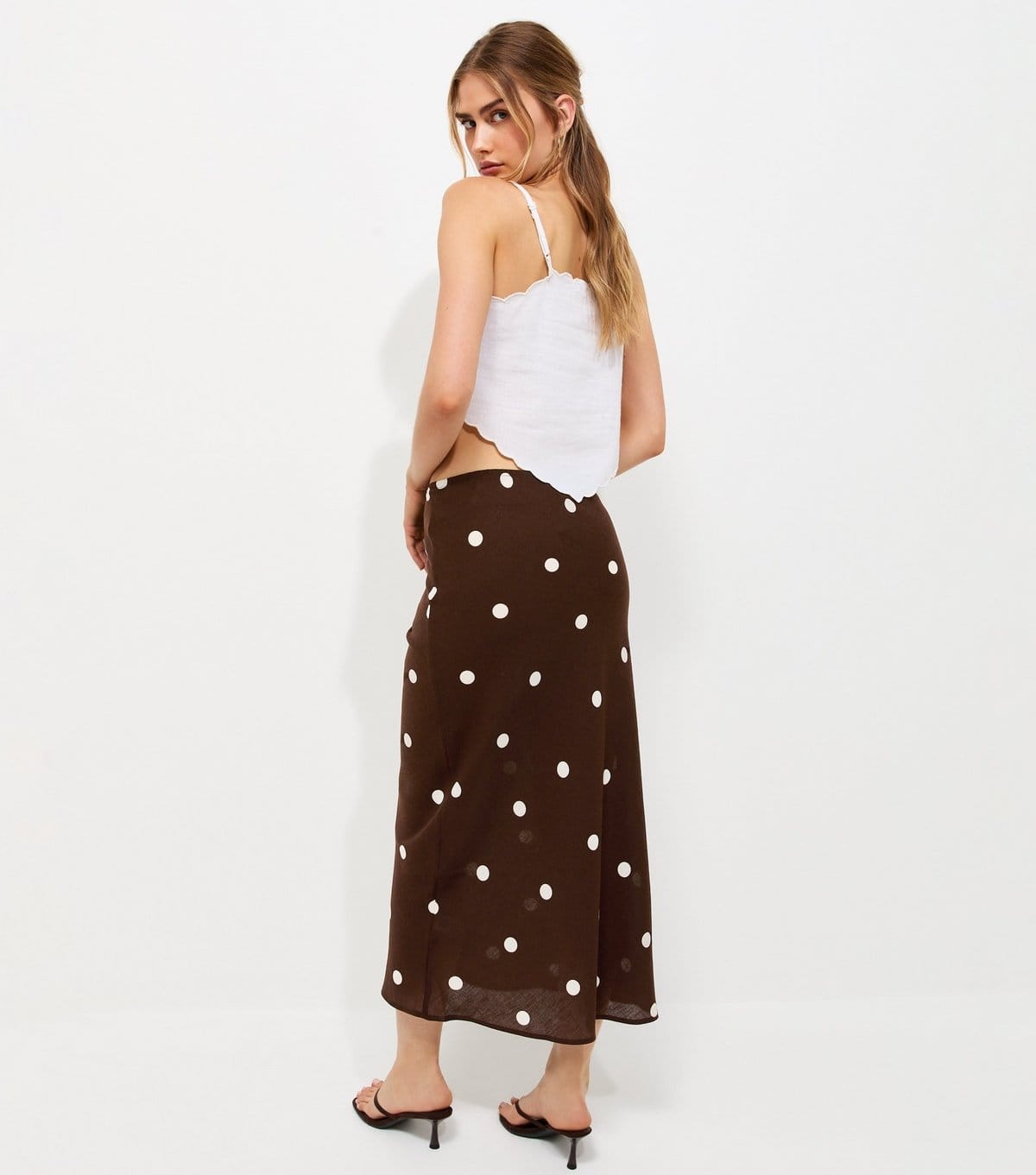 New Look Women's Brown Polka Dot Bias Cut Midi Skirt New Look - 4