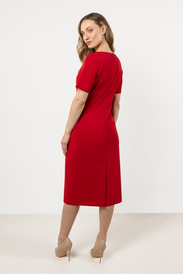 Love Lace Love Lace Women's Fitted Day Dress with Boat Neck & Slit in Red - 3