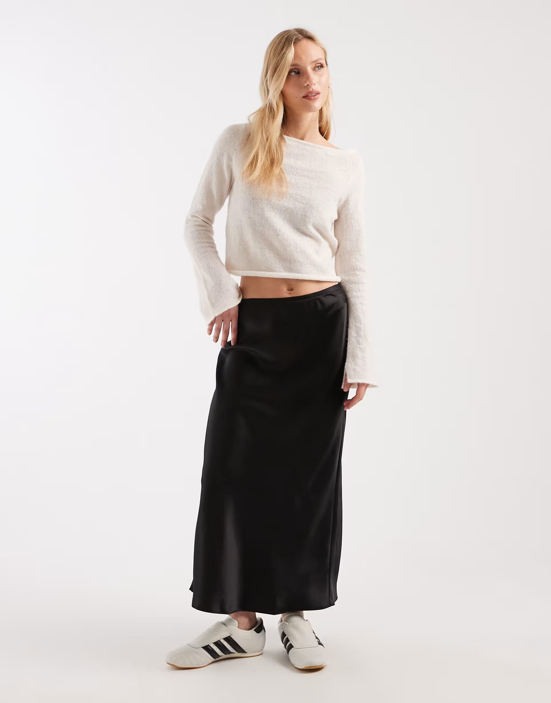 New Look Petite Black Satin Midi Skirt