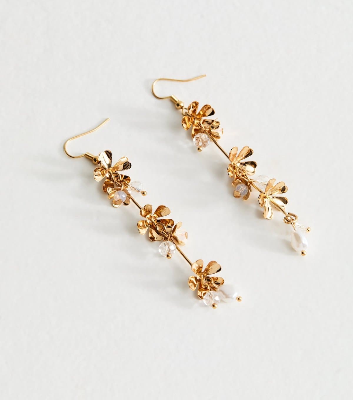 New Look Gold Tone Long Beaded Flower Drop Earrings New Look