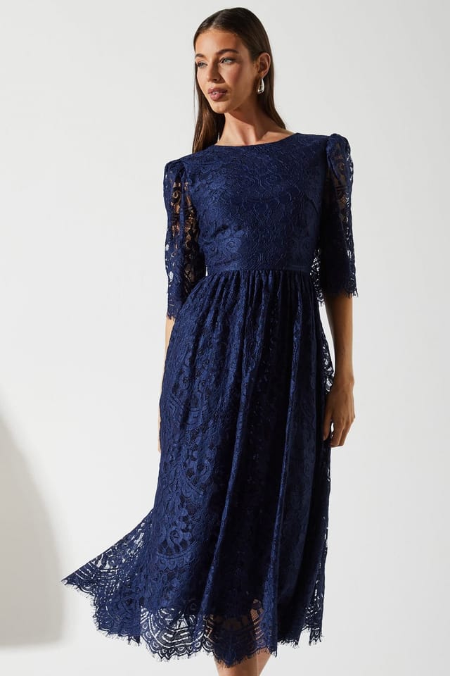 Coast Coast Women's Lace Short Sleeve Midi Dress in Navy - 2