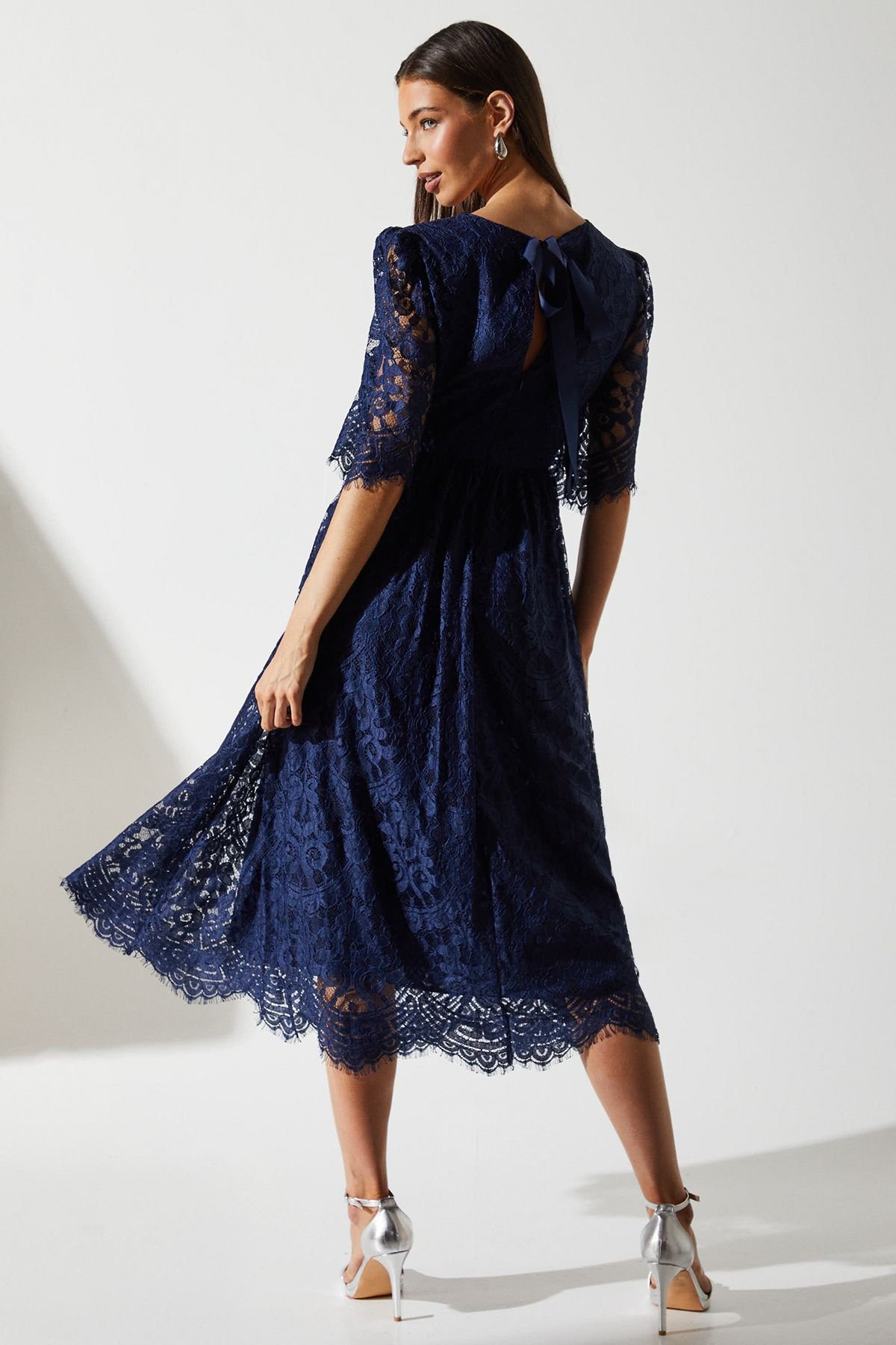 Coast Coast Women's Lace Short Sleeve Midi Dress in Navy - 3