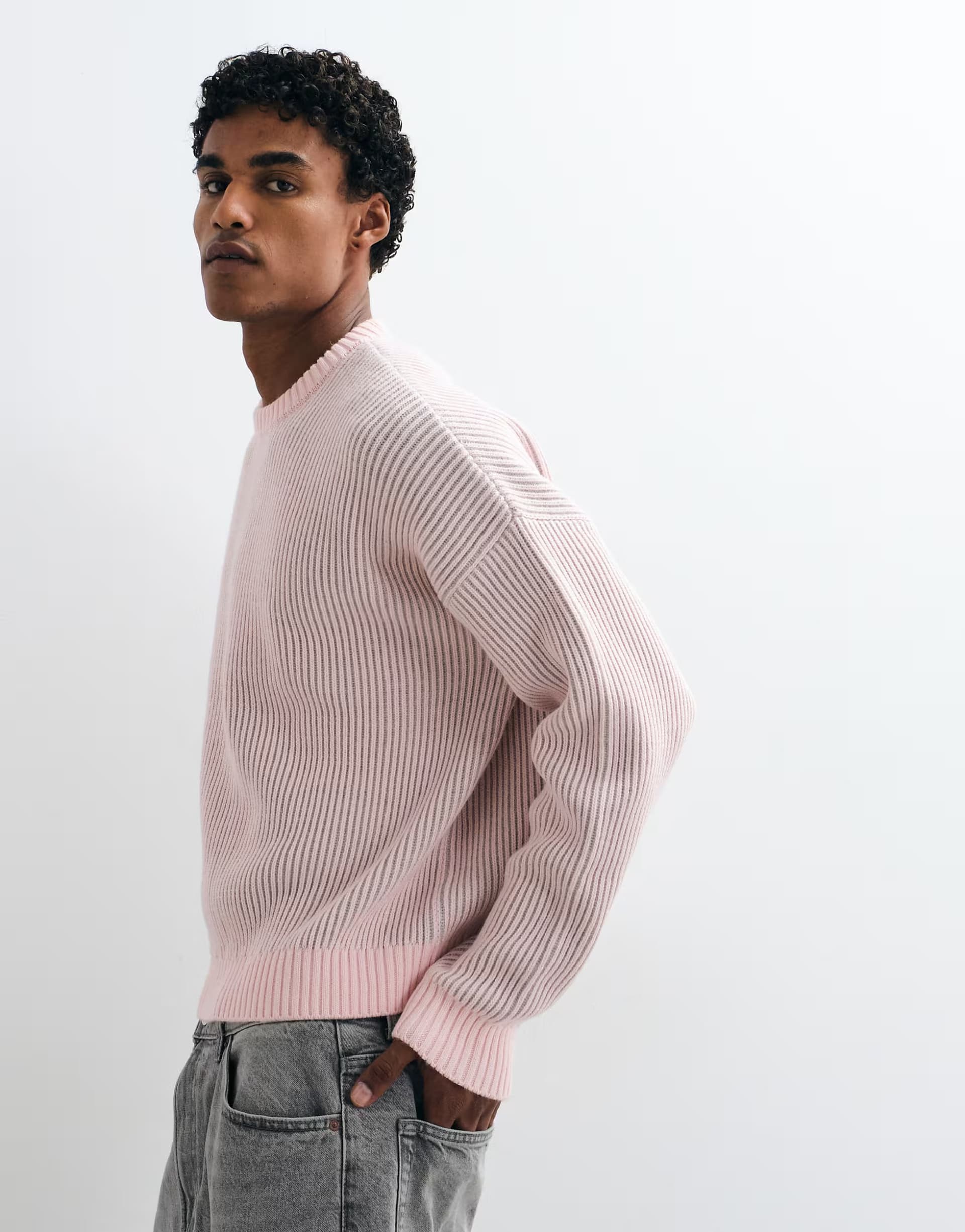 ASOS ASOS DESIGN oversized fisherman rib jumper in pink