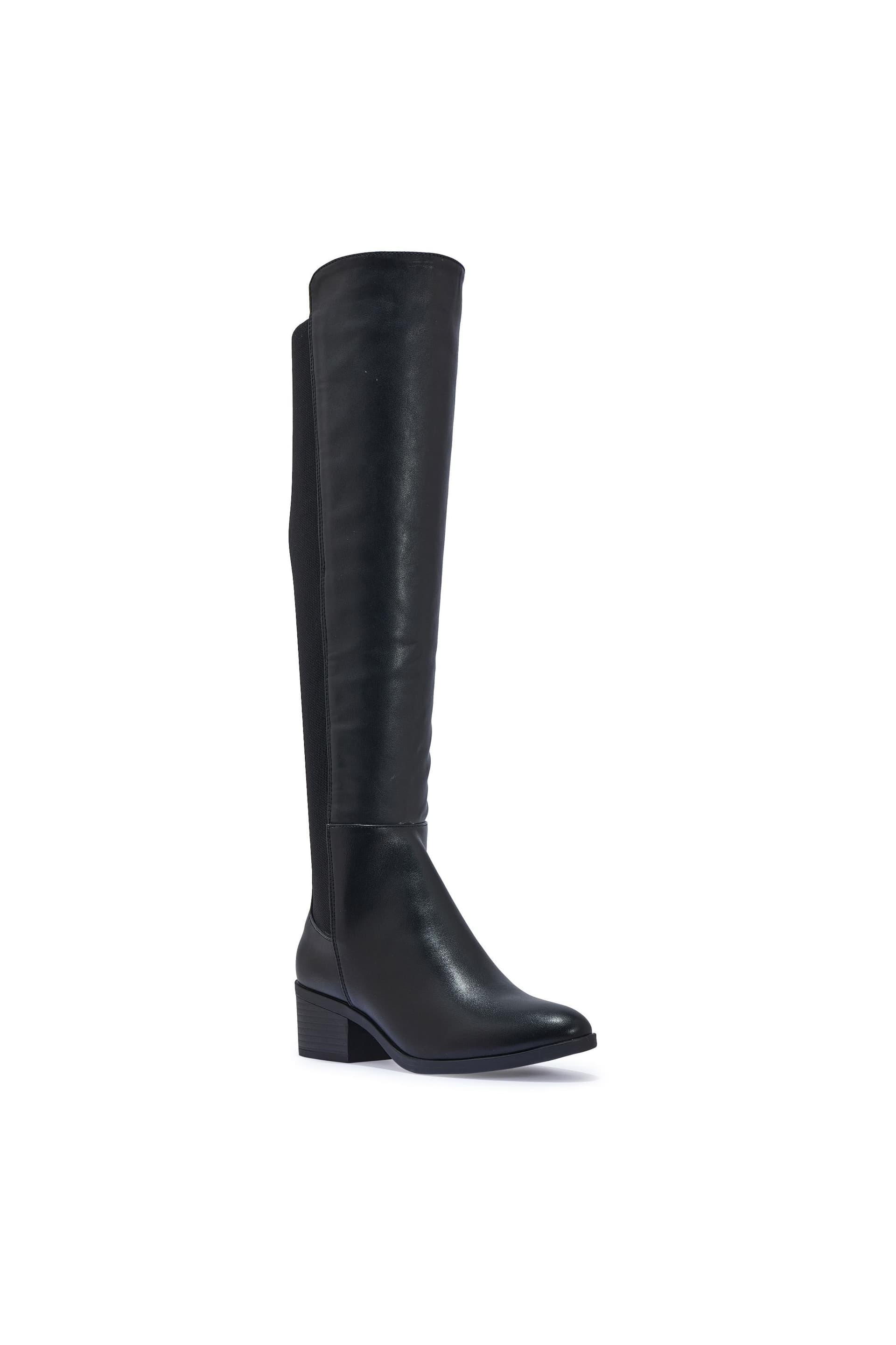 Truffle Collection Truffle Collection Women's Over The Knee Boots Zip Microfibre/PU Almond Toe Block Heel Shoes in Black