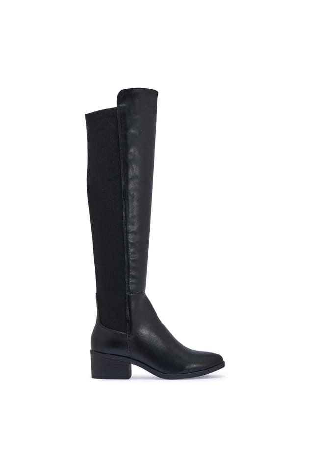 Truffle Collection Truffle Collection Women's Over The Knee Boots Zip Microfibre/PU Almond Toe Block Heel Shoes in Black - 2