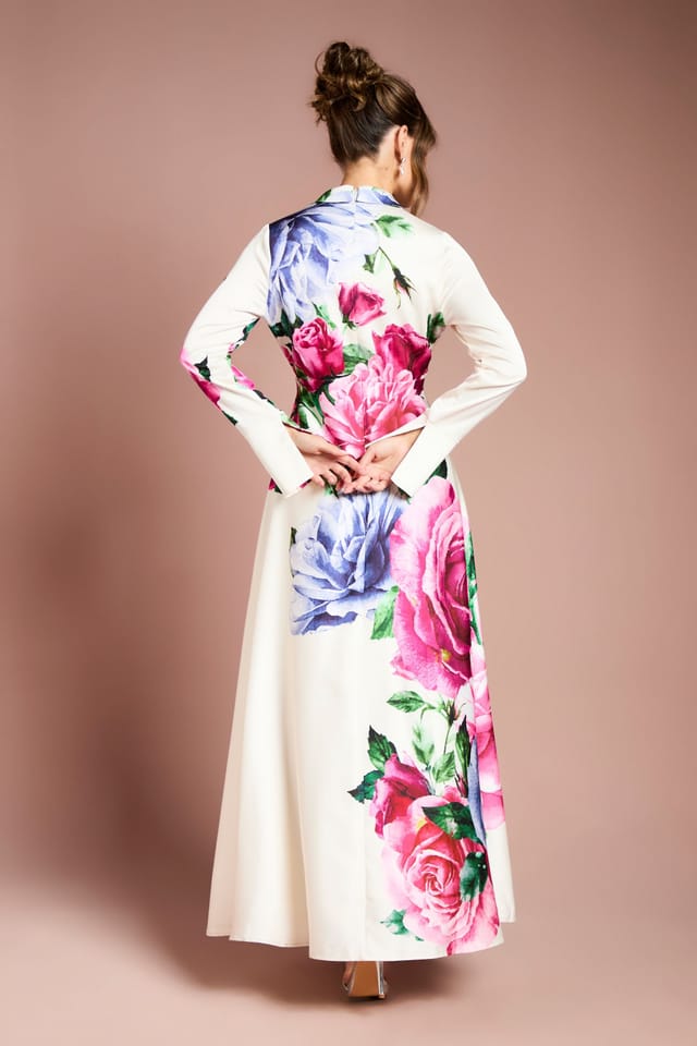 Coast Coast Women's Muse Floral Long Sleeve Wrap Front Gown in Ivory - 3