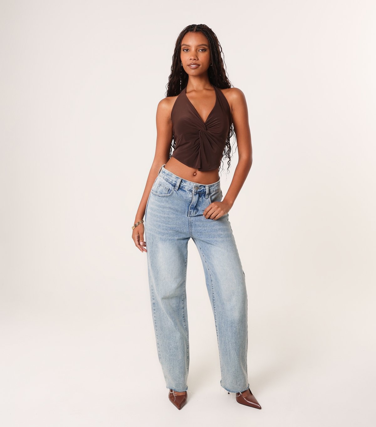 Pink Vanilla Women's Brown Knotted Jersey Halterneck Top Pink Vanilla New Look - 2