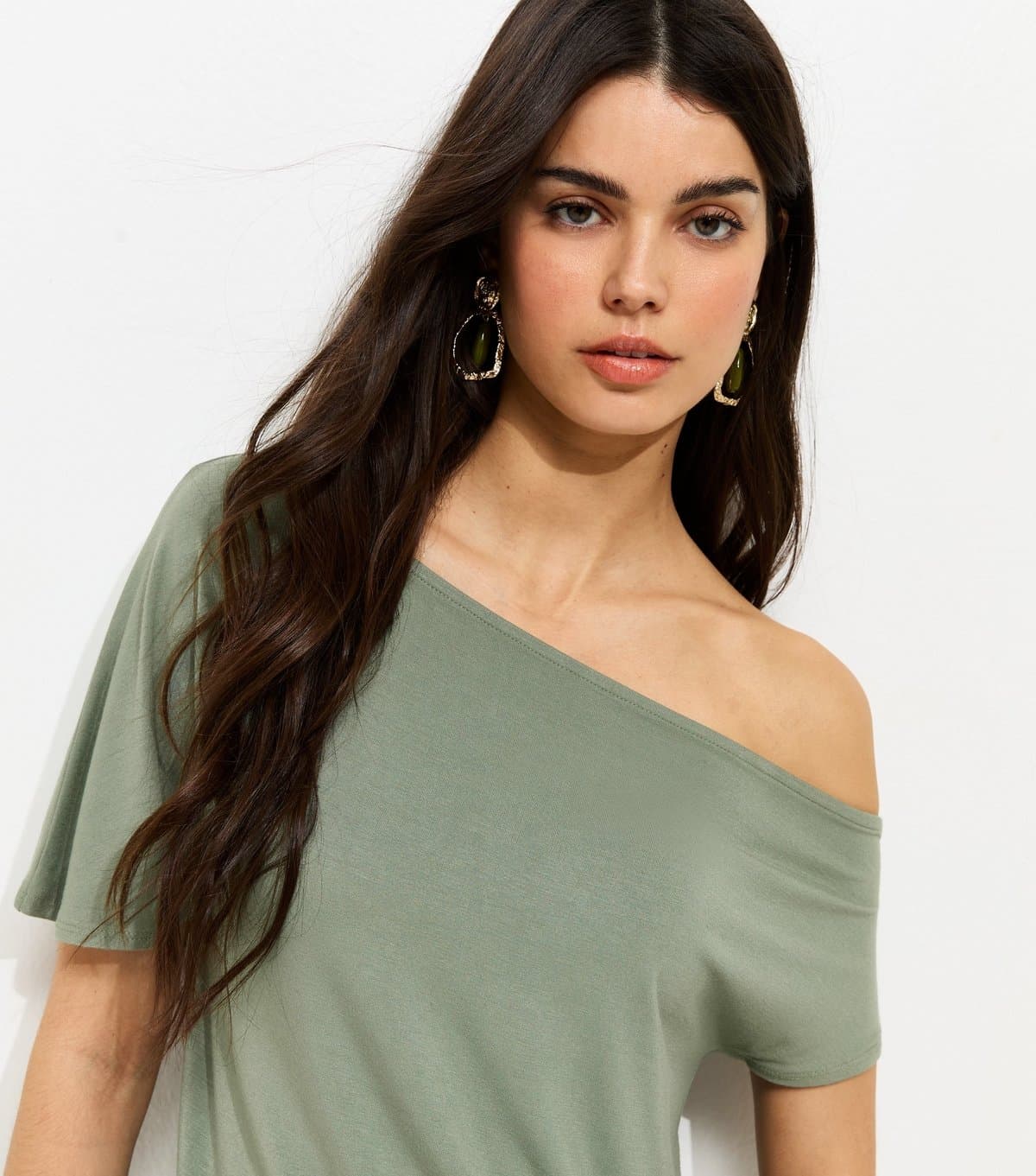 New Look Women's Khaki Jersey Off The Shoulder Top New Look
