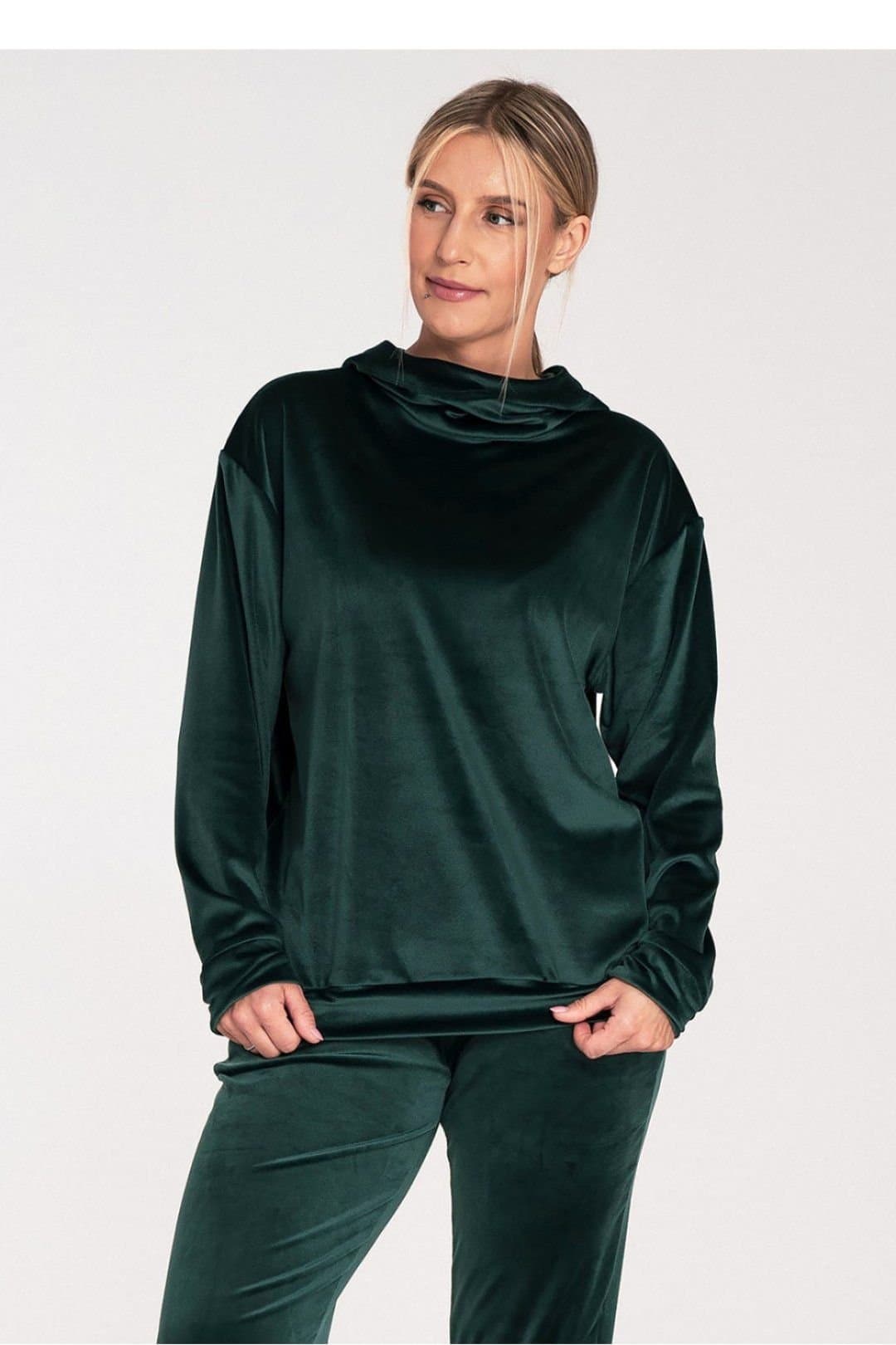 Love Lace Love Lace Women's Velour Hooded Sweatshirt Loose Collar Ribbed Hem in Green