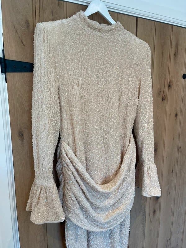 ASOS ASOS Luxe Curve velvet sequin maxi dress with drape waist in cream