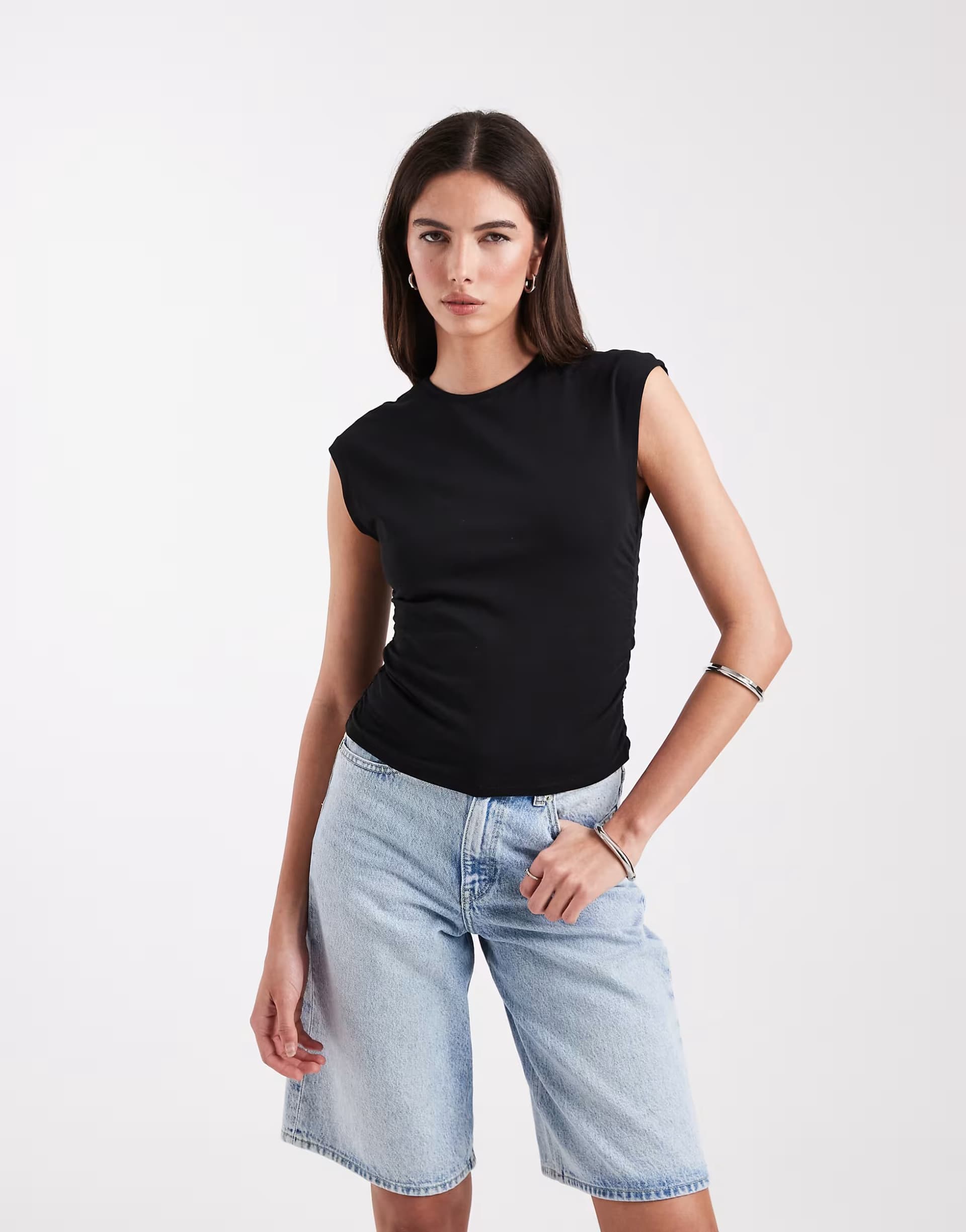 ASOS ONLY ruched sleeveless top in black