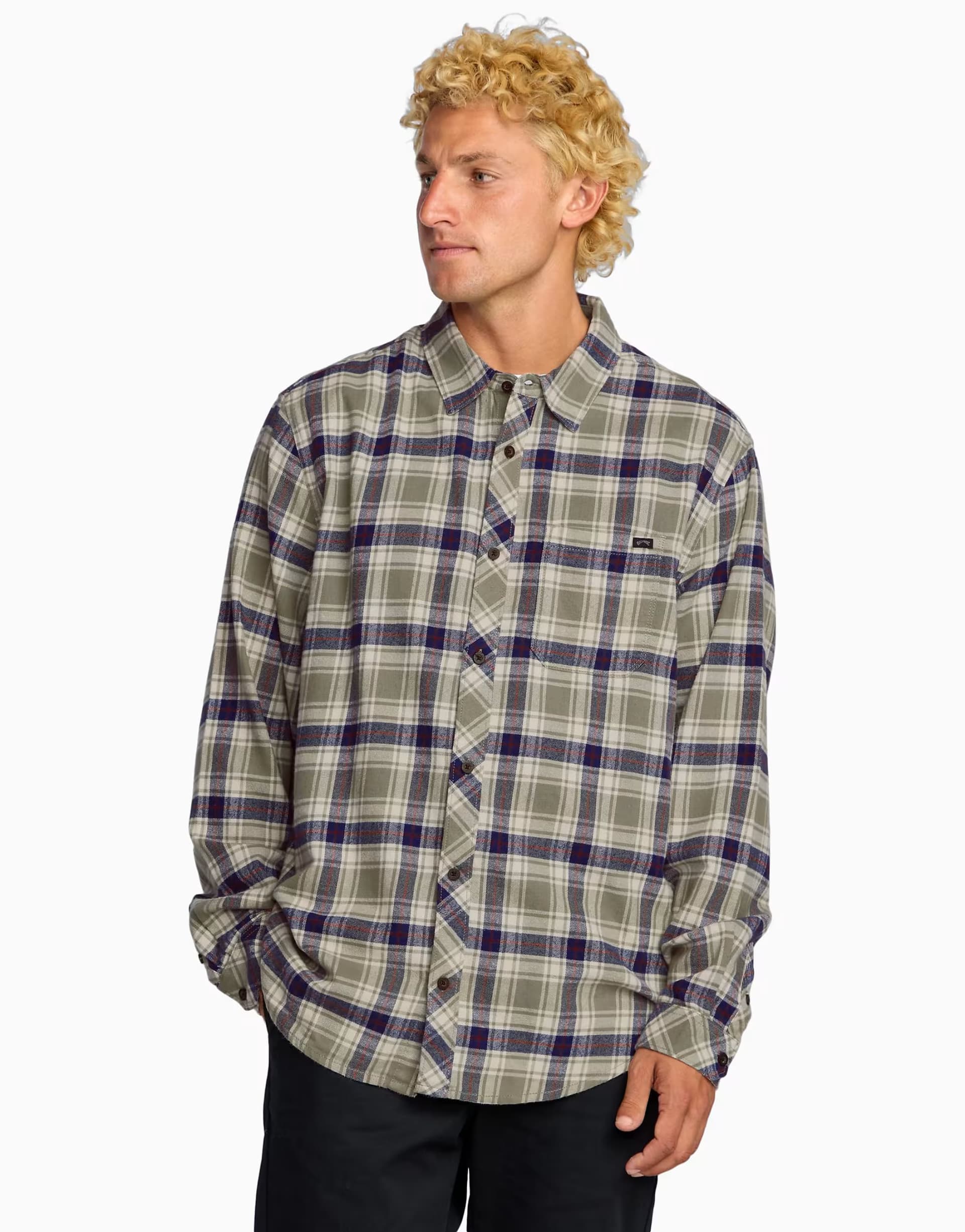 ASOS Billabong Coastline flannel shirt in green - MGREEN