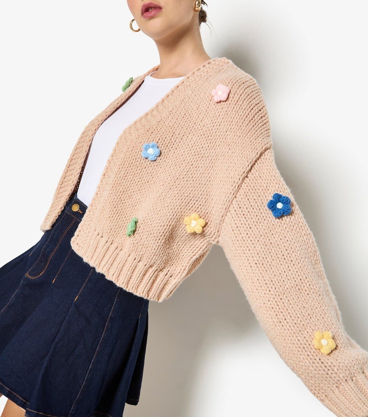 Apricot Women's Stone Daisy Appliqued Open Cardigan Apricot New Look