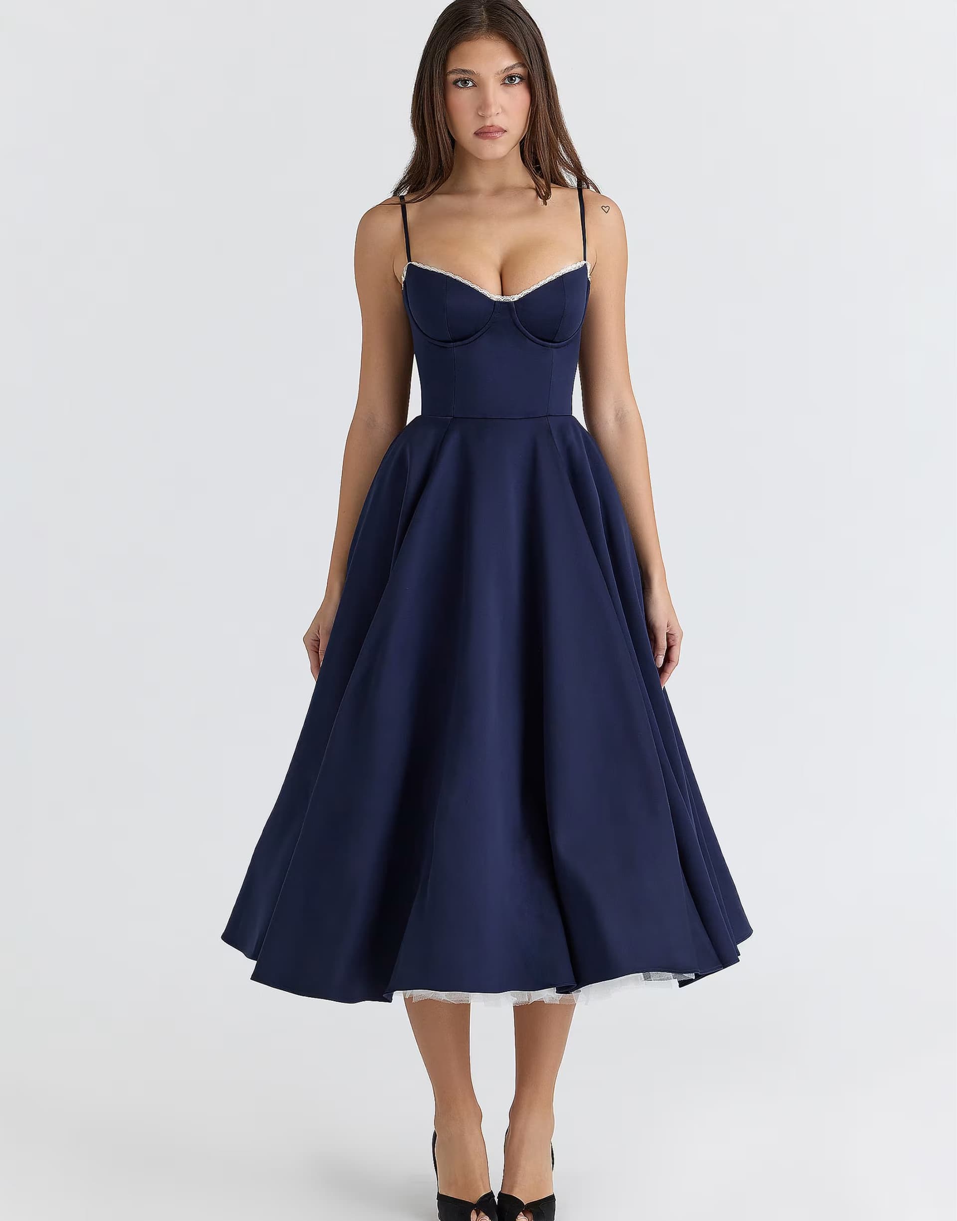 ASOS House of CB Mademoiselle navy satin tulle midi dress in navy