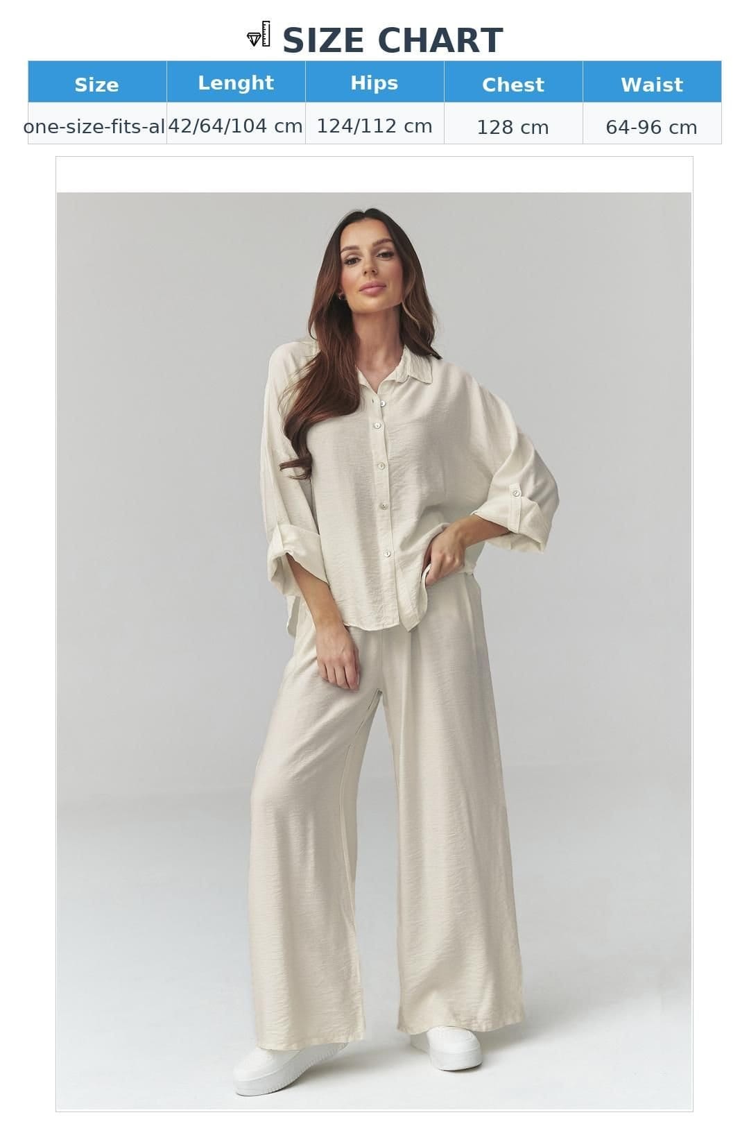 Love Lace Love Lace Women's Stylish Button Down Shirt & Wide Pants Set in Beige - 4