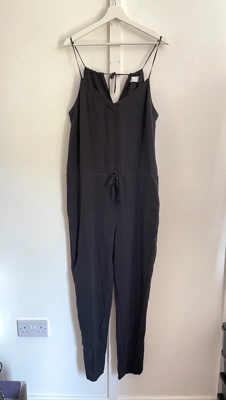 The White Company The White Company White Label Black 100% Silk Tapered Leg Jumpsuit Women’s Size UK 16