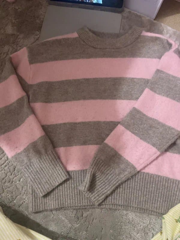 New Look Pink n grey stripy woolly jumper