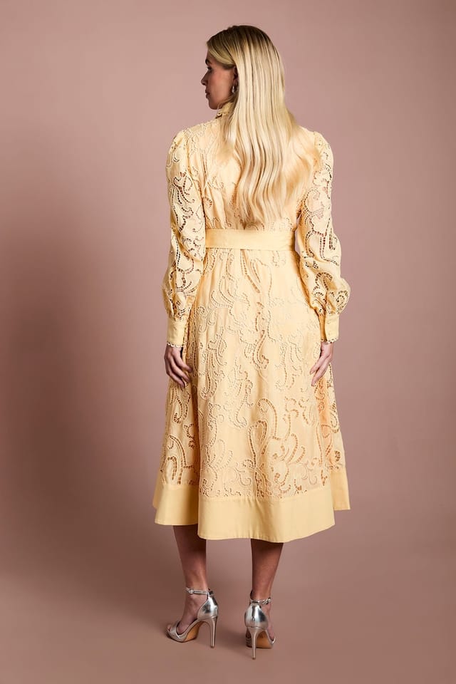Coast Coast Women's Petite Embroidered Cutout Belted Shirt Dress in Butter - 3