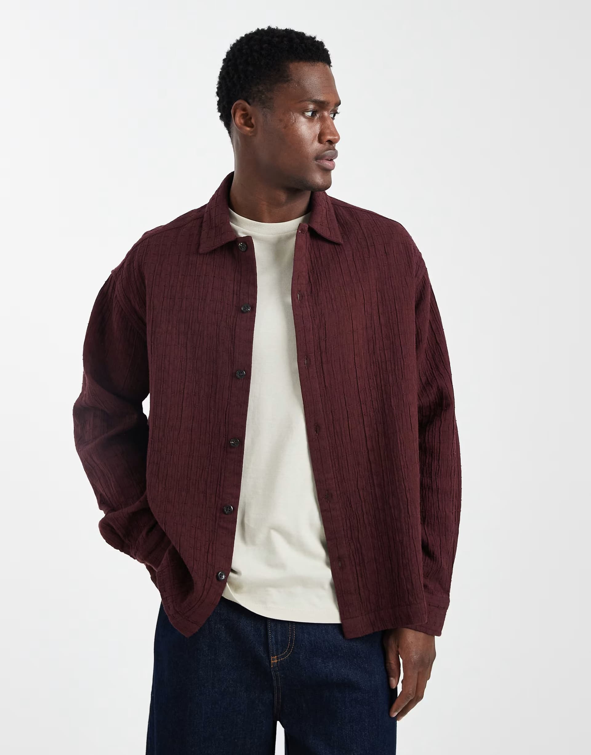 ASOS ASOS DESIGN oversized quilted look shirt in burgundy