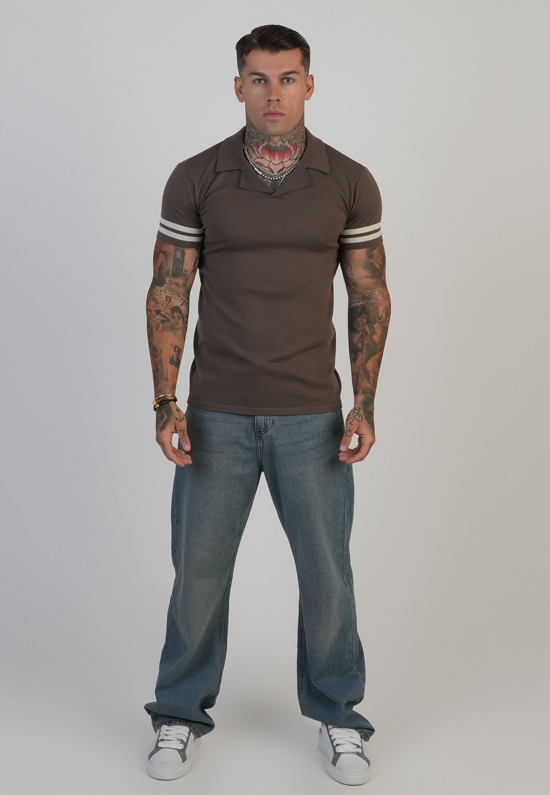 SikSilk SikSilk Men's Tournament Revere Polo in Brown - 4