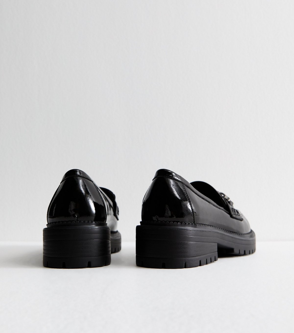New Look Women's Black Faux Patent Leather Chain Trim Chunky Sole Loafers Vegan New Look - 4