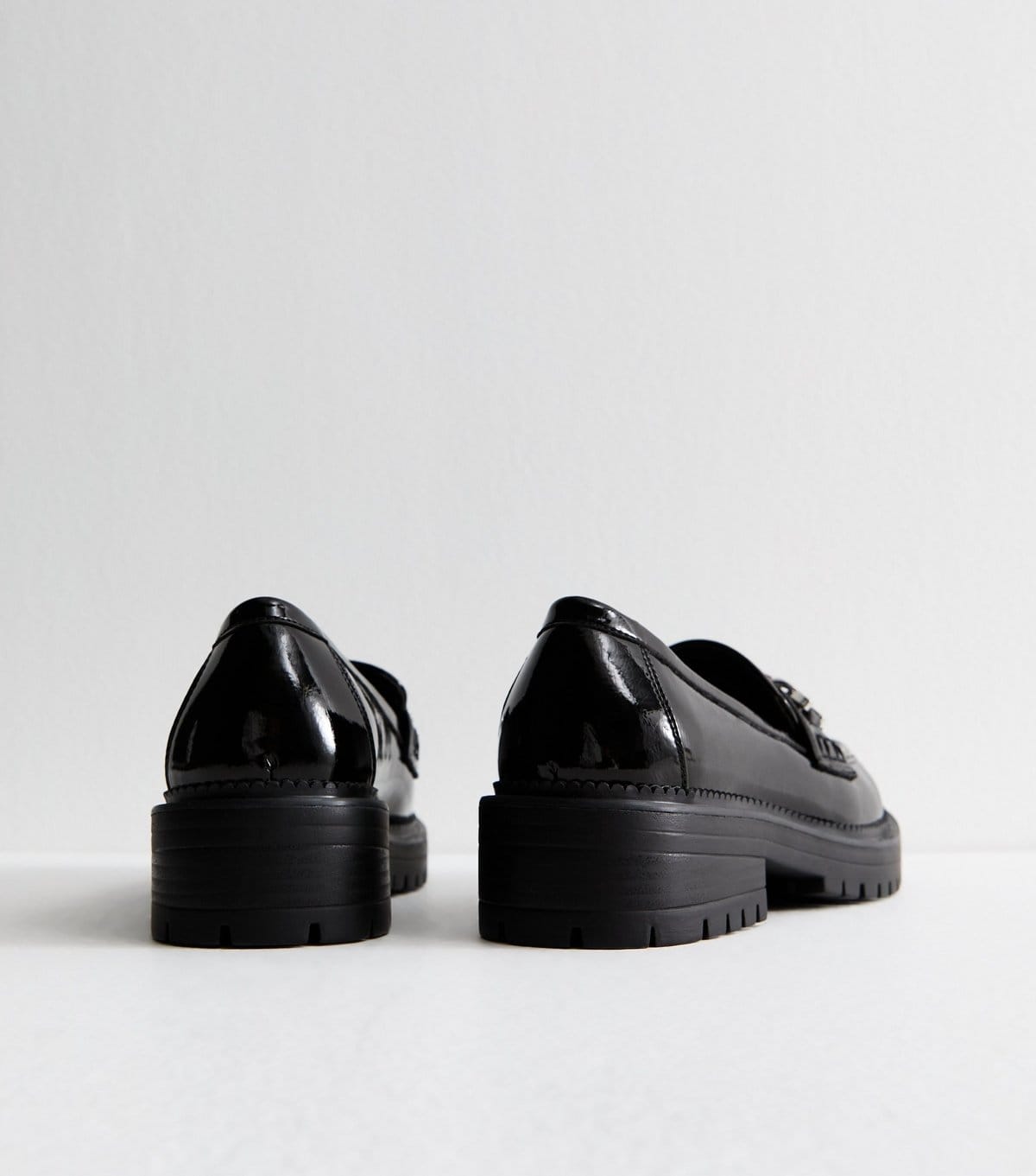 New Look Women's Black Faux Patent Leather Chain Trim Chunky Sole Loafers Vegan New Look - 4