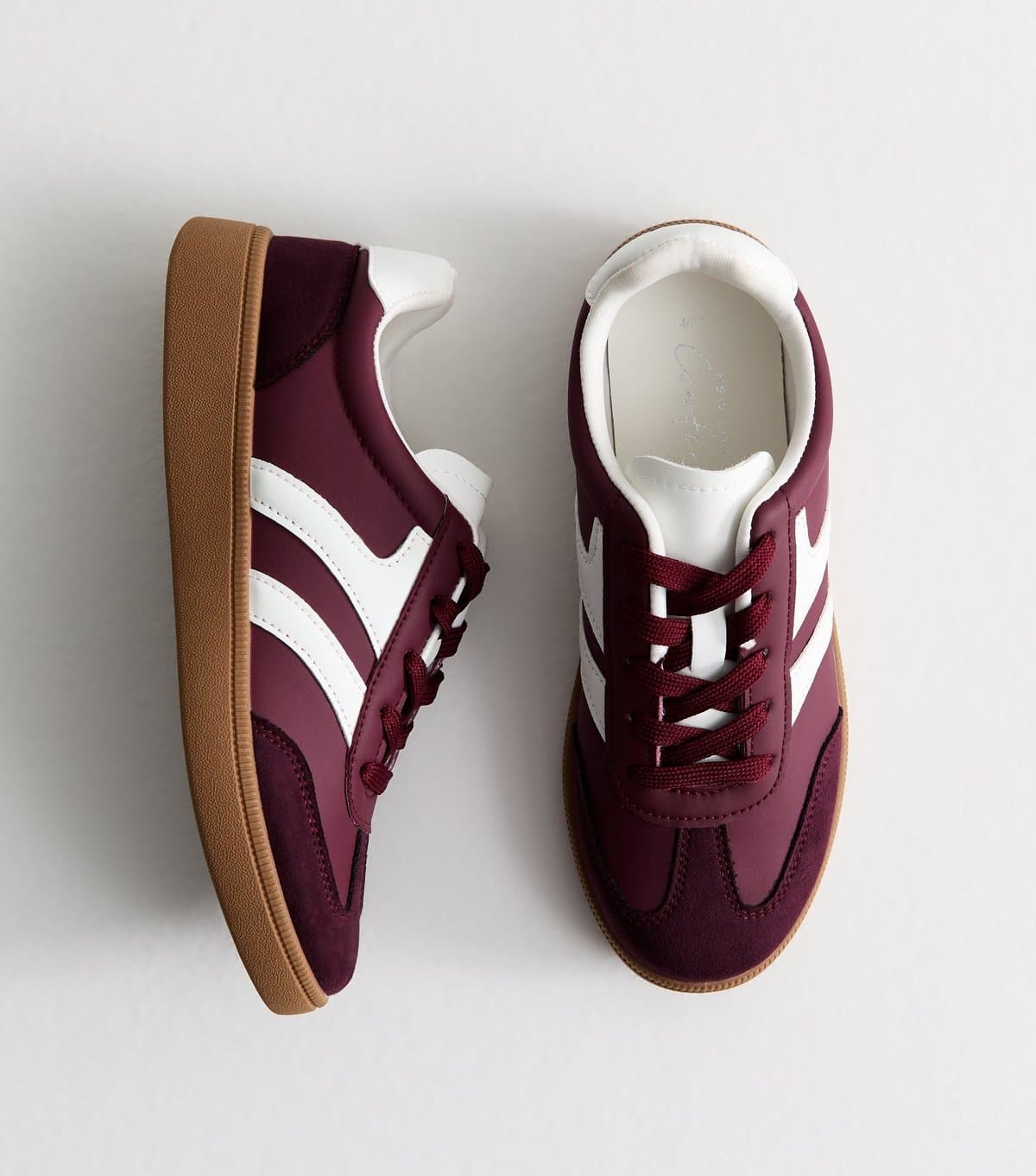 New Look Women's Burgundy Contrast Panel Faux Suede Trainers Vegan New Look