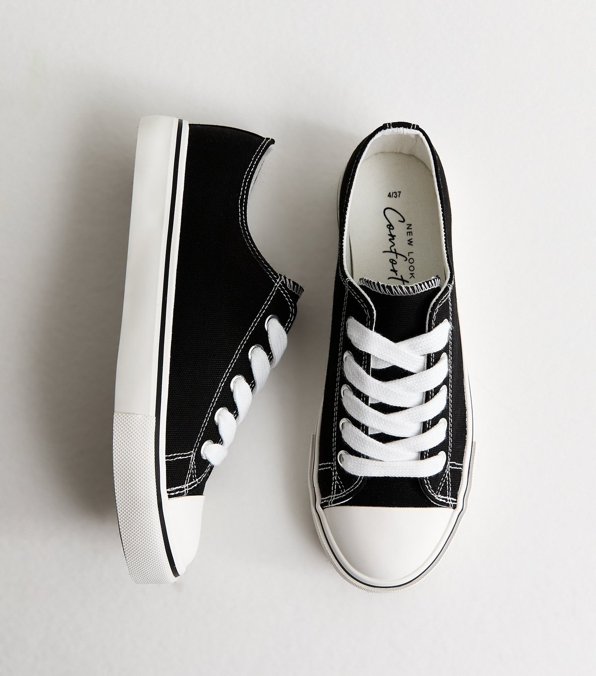 New Look Women's Black Canvas Lace Up Trainers Vegan New Look - 2