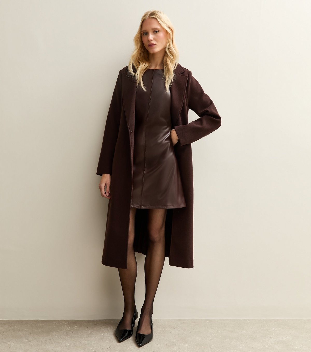 New Look Women's Dark Brown Faux Leather Short Sleeve Mini Dress New Look - 3