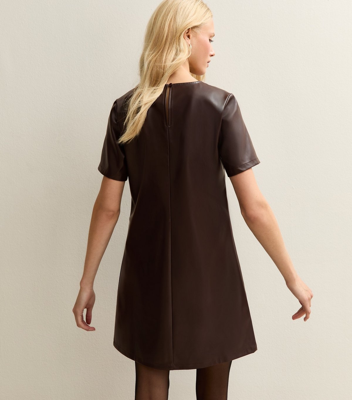 New Look Women's Dark Brown Faux Leather Short Sleeve Mini Dress New Look - 4