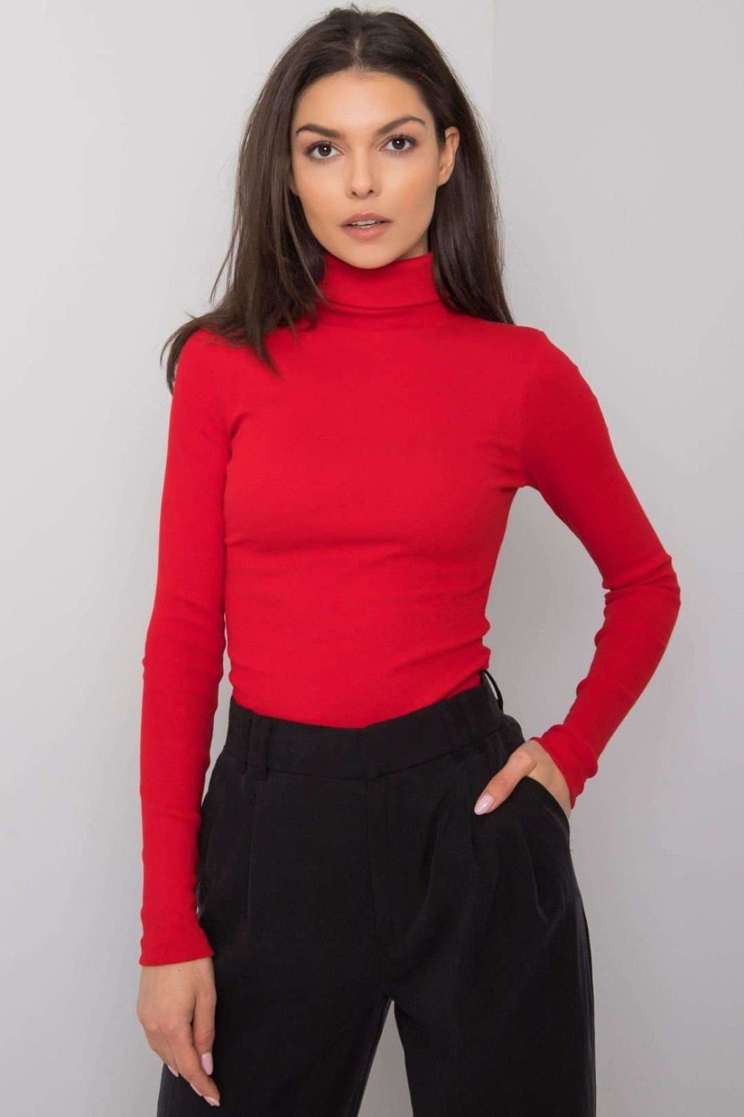 Love Lace Love Lace Women's One Color Fitted Long Sleeve Turtleneck Style 173403 in Red