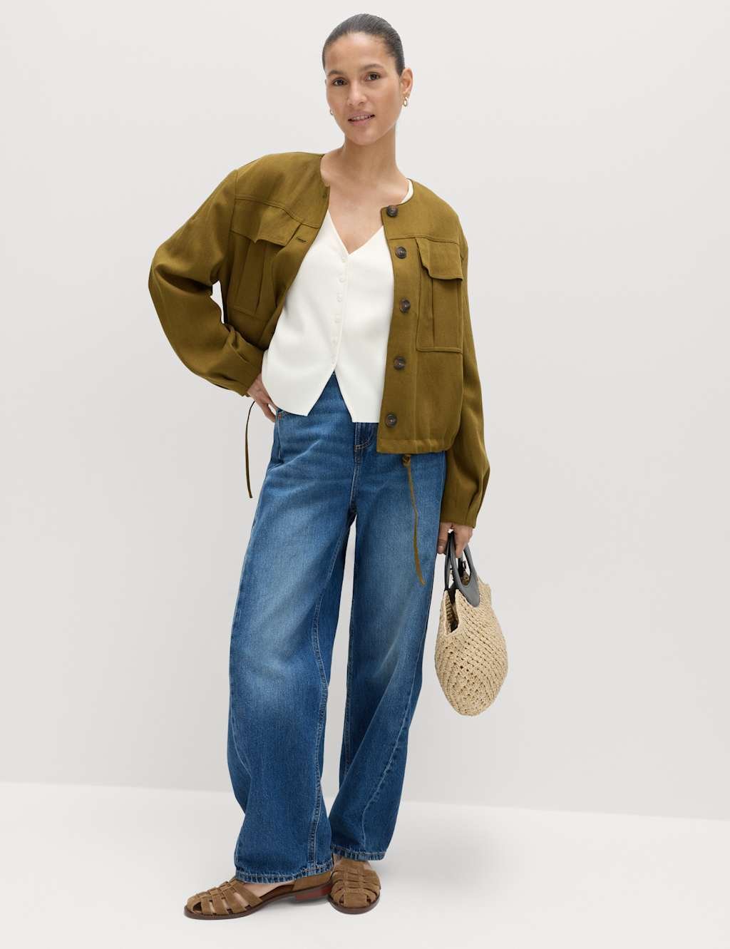 Marks & Spencer M&S V-Neck Button Through Slim Fit Cardigan Soft White - 2