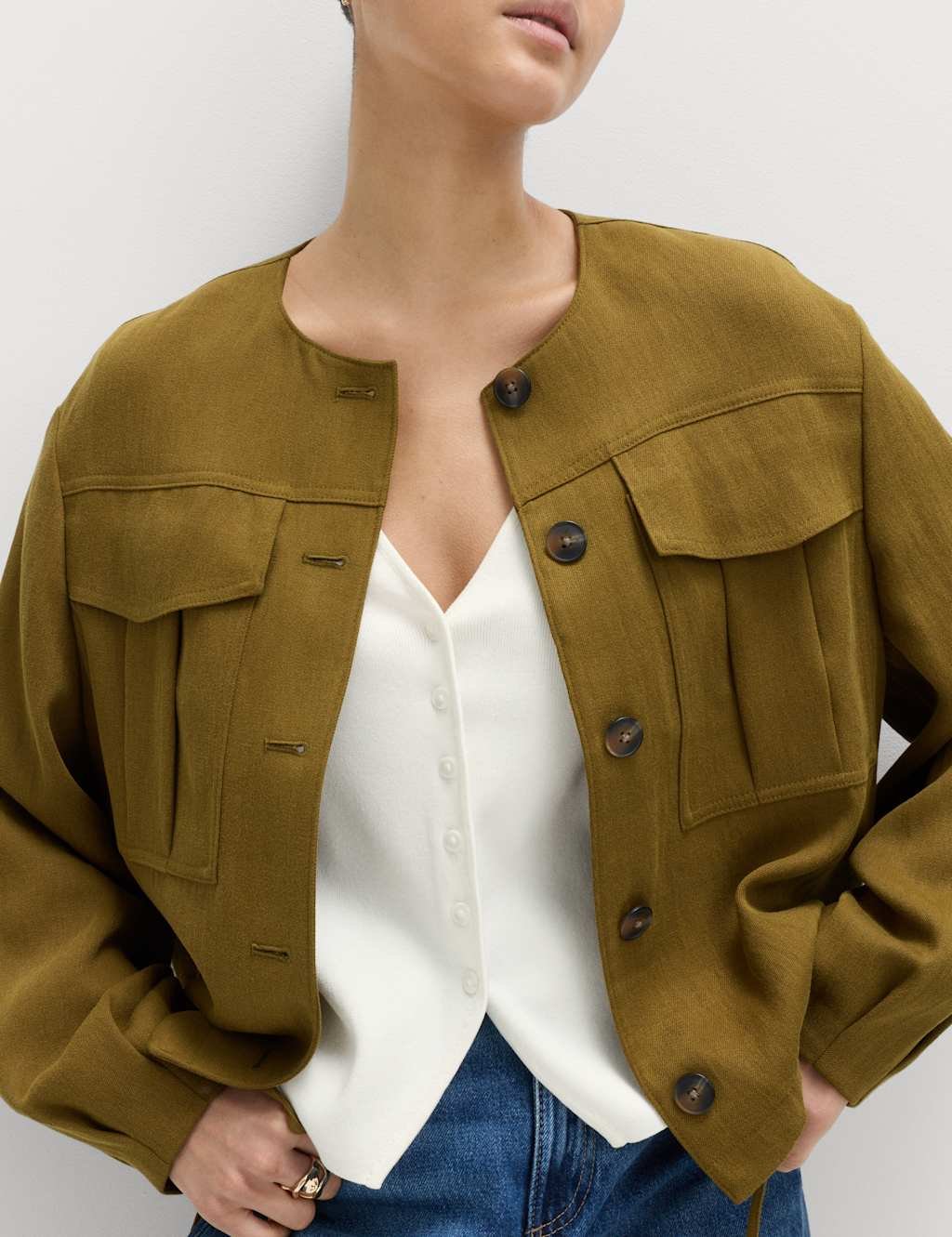 Marks & Spencer M&S V-Neck Button Through Slim Fit Cardigan Soft White - 4