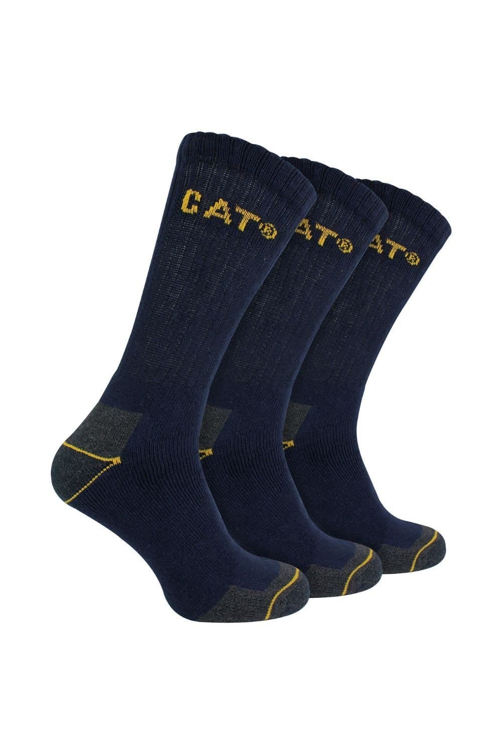 CAT CAT Men's 3 Pack Real Work Socks with Cushioned Heel & Toe in Navy