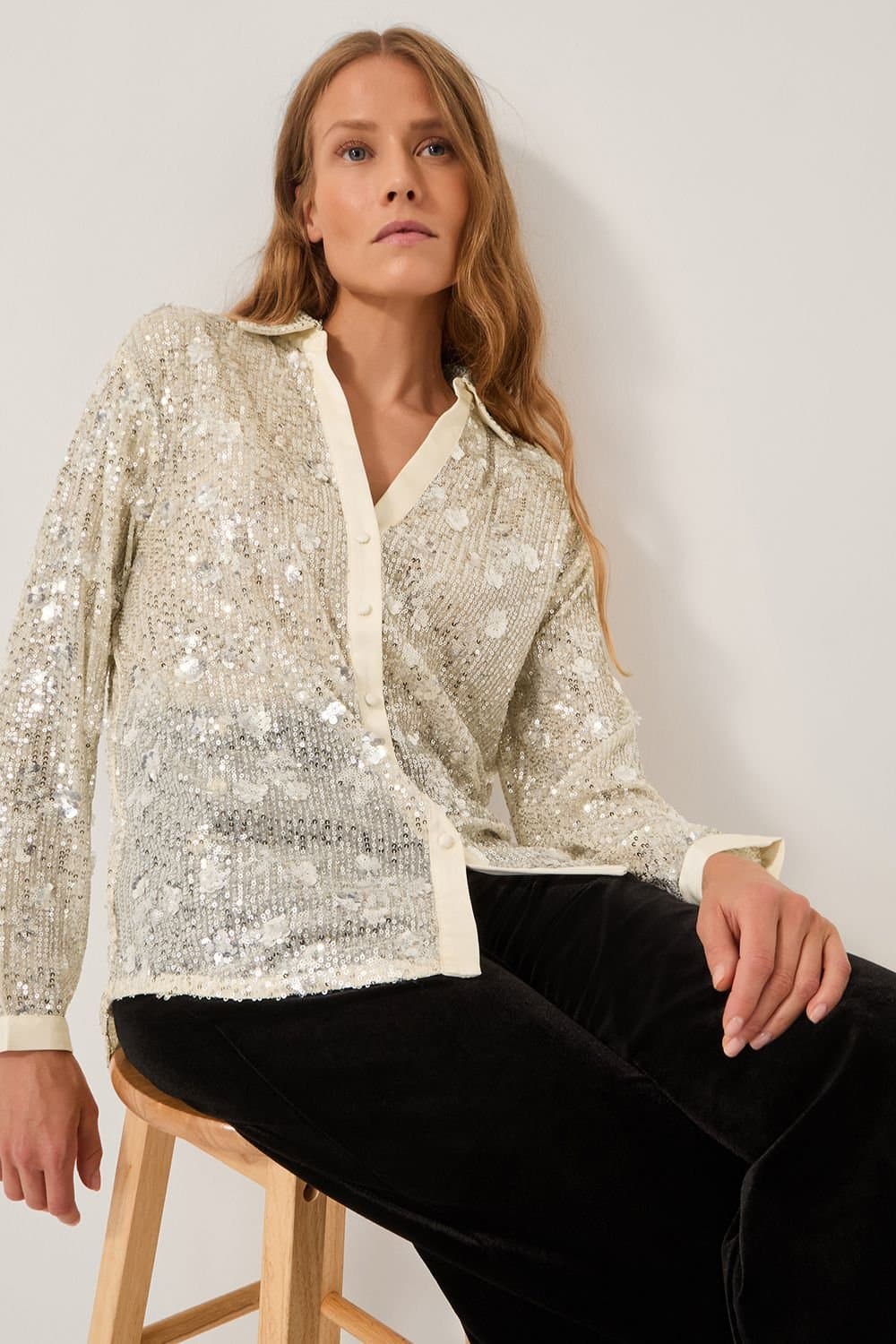 Monsoon Monsoon Women's Seema Sequin Shirt Silver