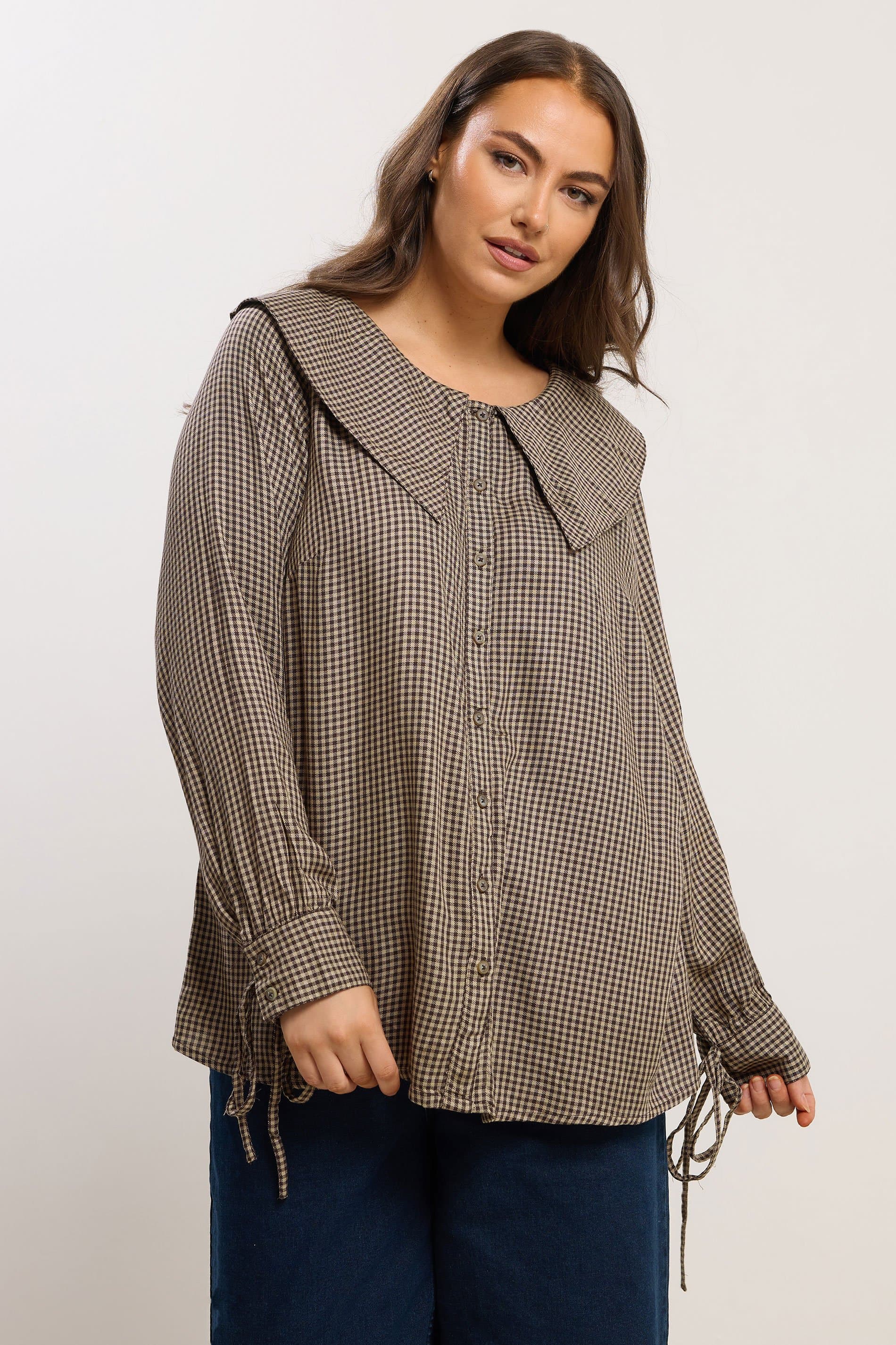 Yours Plus Size Brown Collared Check Shirt