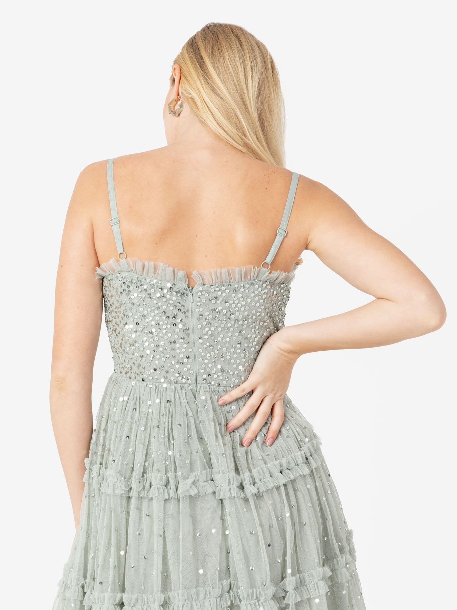 Maya Deluxe Maya Deluxe Women's Embellished Cami Midi Dress with Frill Detail in Mint - 4