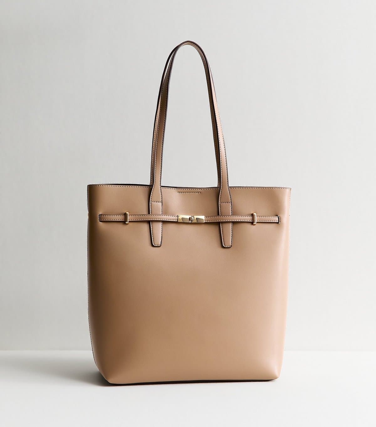 New Look Mink Faux Leather Belted Tote Bag Vegan New Look