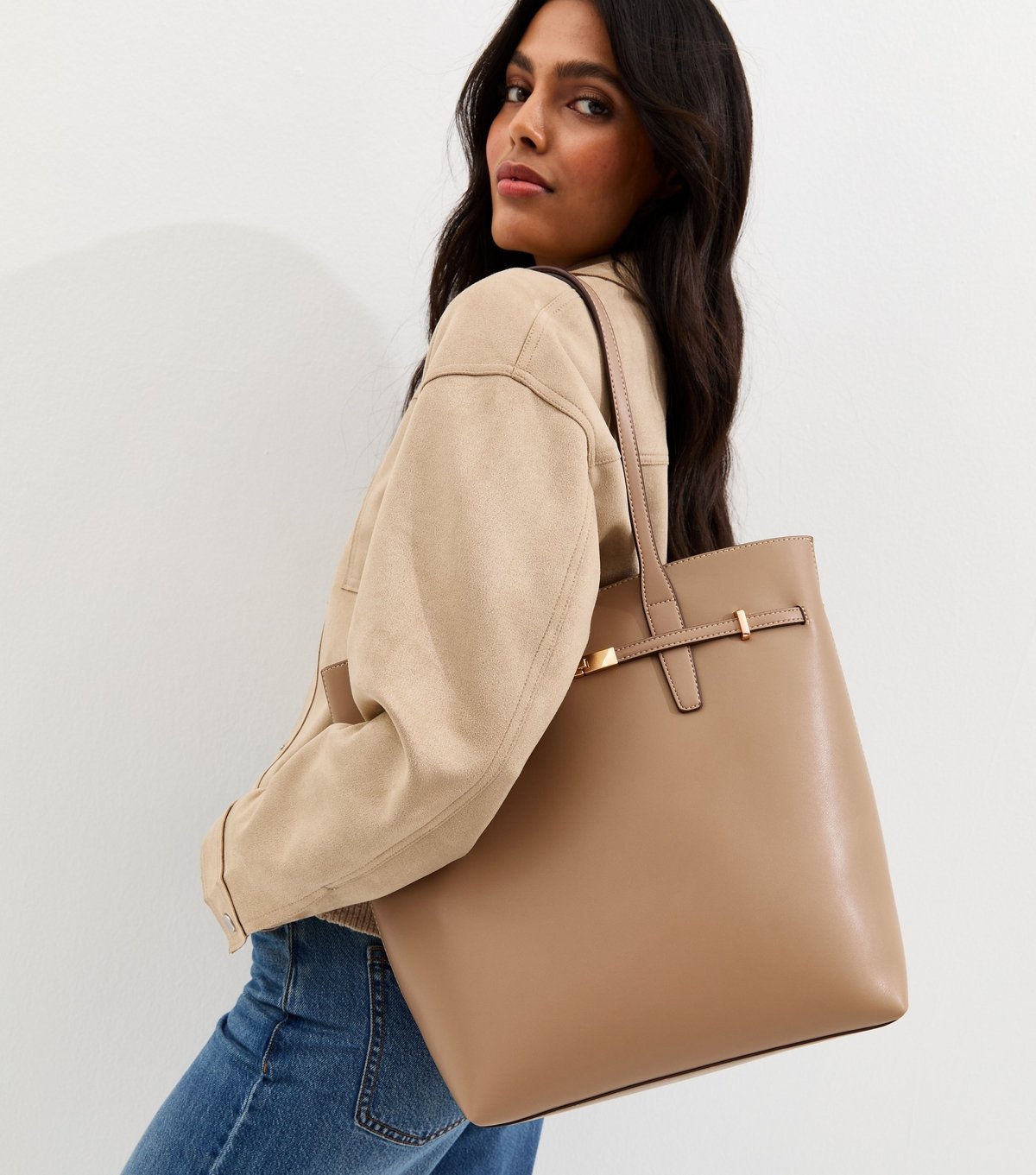 New Look Mink Faux Leather Belted Tote Bag Vegan New Look - 2