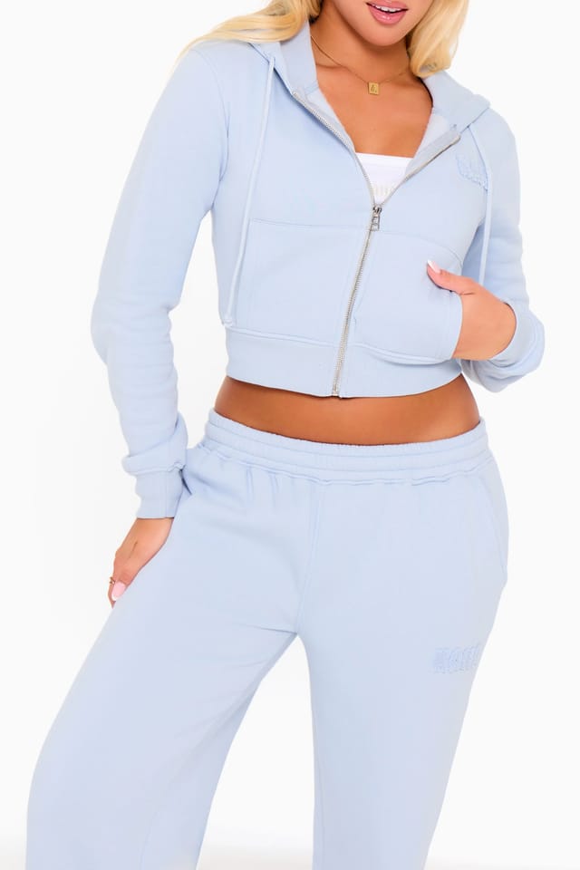 Kaiia Kaiia Bubble Borg Wide Leg Joggers Baby Blue - 2