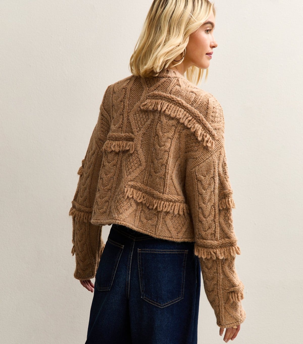 New Look Women's Camel Multi-Knit Fringed Jumper New Look - 4