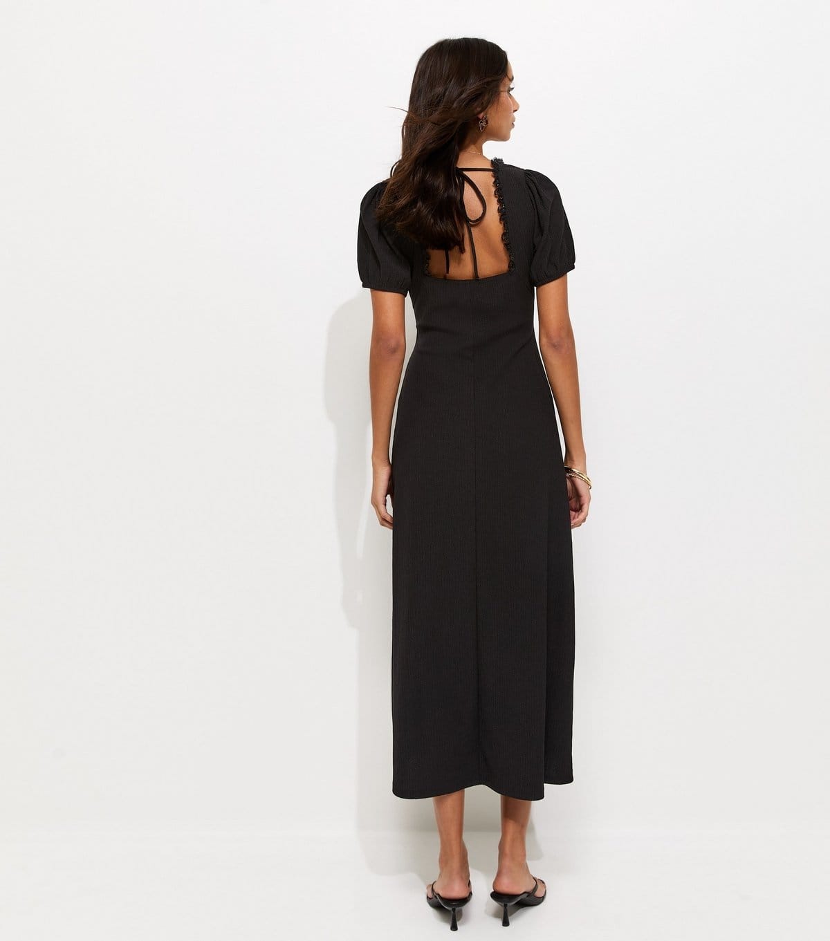 New Look Women's Black Crinkle Short Sleeve Milkmaid Midi Dress New Look - 4