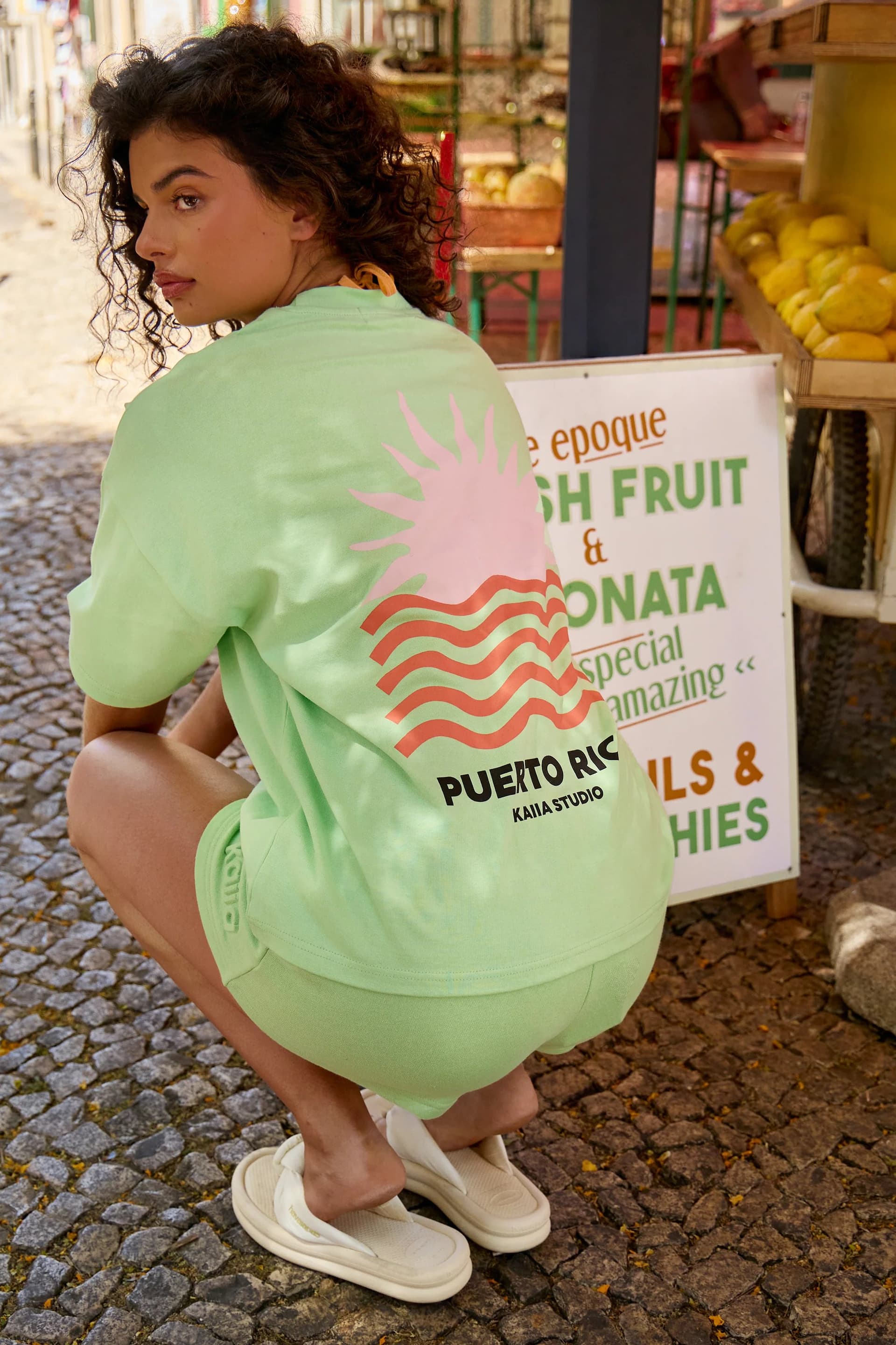 Kaiia Kaiia Puerto Rico Graphic Oversized T-shirt Lime Sherbet