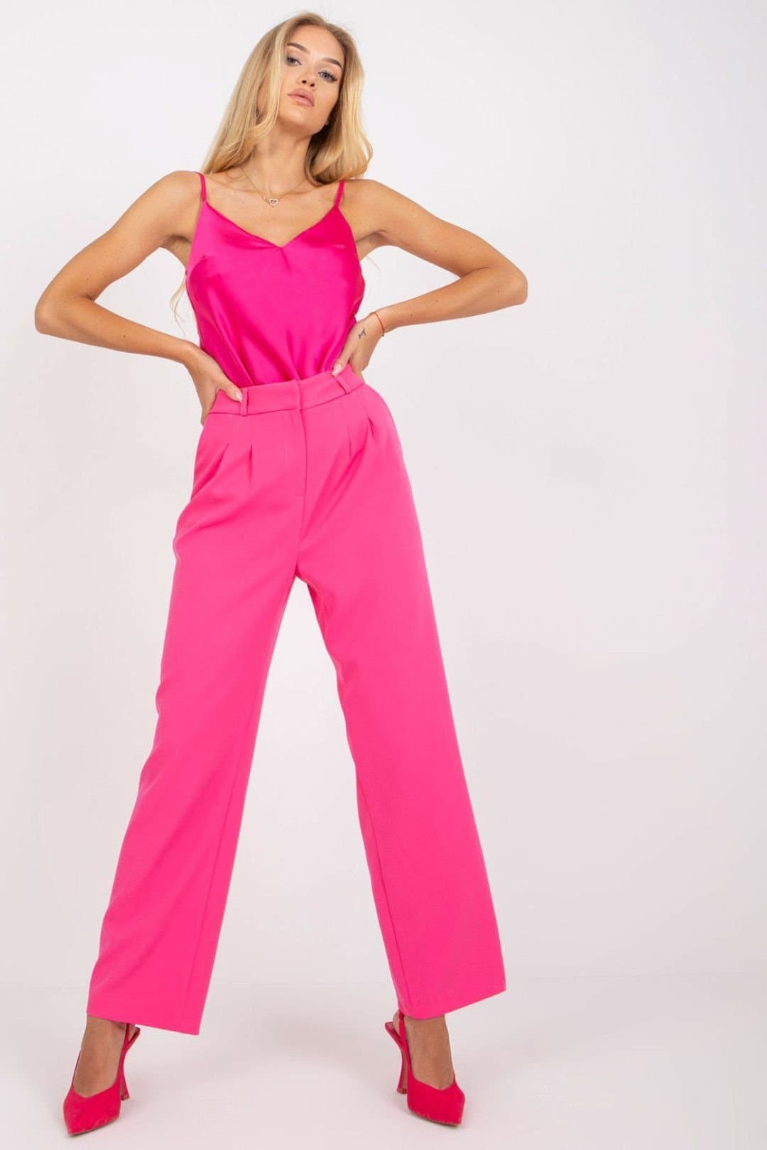 Love Lace Love Lace Women's Wide Leg Fabric Trousers with Zipper & Hook in Pink