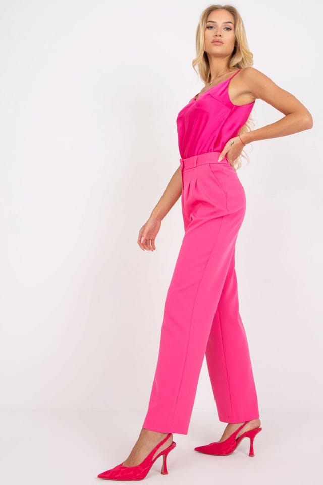 Love Lace Love Lace Women's Wide Leg Fabric Trousers with Zipper & Hook in Pink - 2
