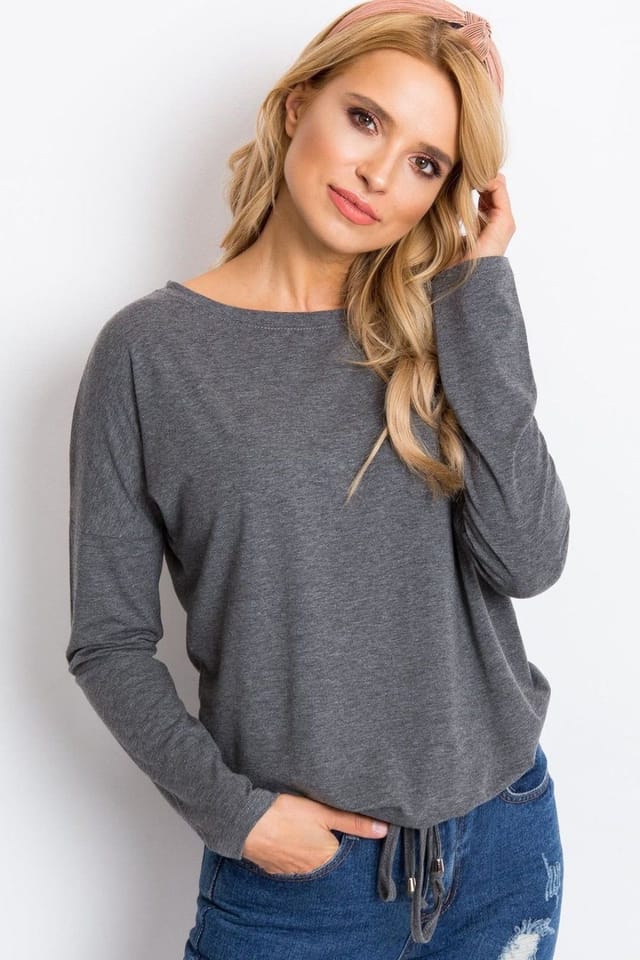 Love Lace Love Lace Women's Straight Cut Long Sleeve Blouse With Tie Hem Style 161426 in Grey - 2