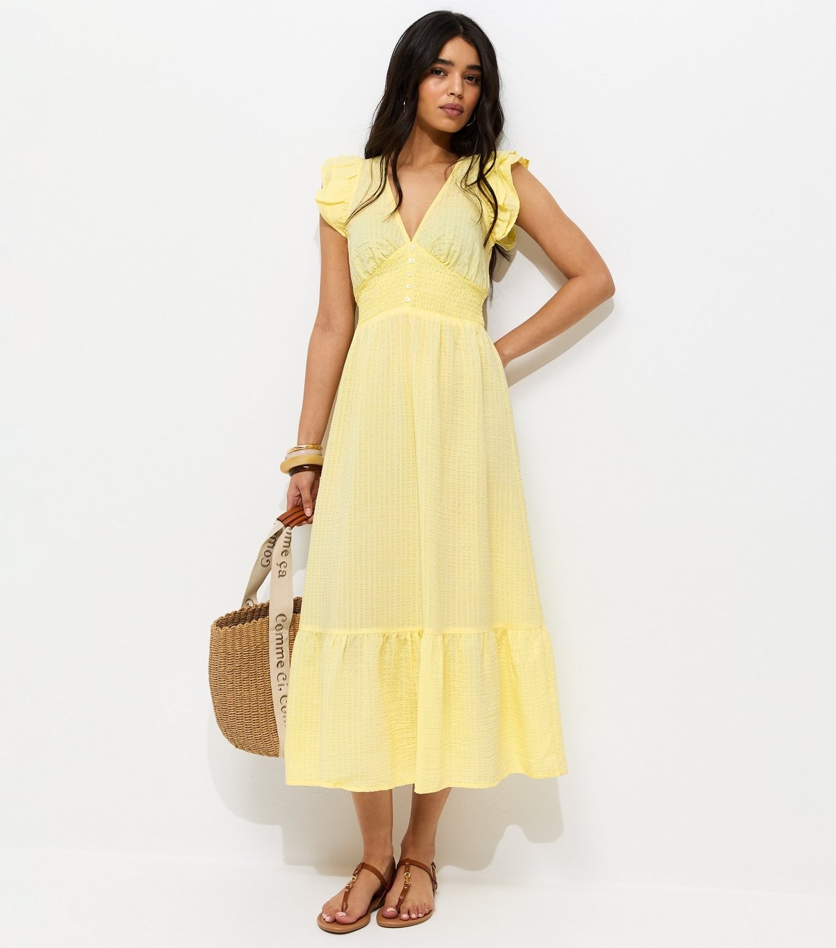 New Look Women's Light Yellow Ruffled Cap Sleeve Midi Dress New Look - 3