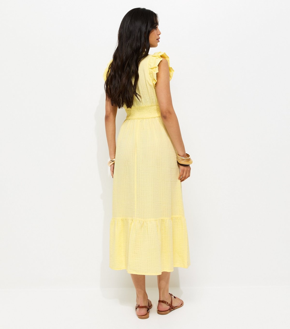 New Look Women's Light Yellow Ruffled Cap Sleeve Midi Dress New Look - 4